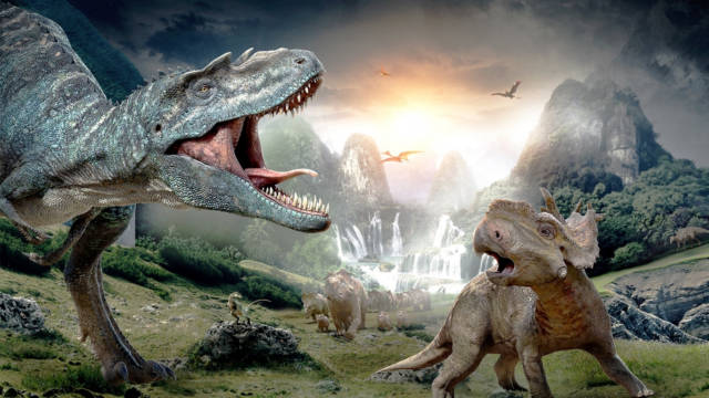 Meteorito cayendo sobre dinosaurios